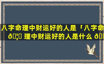 八字命理中财运好的人是「八字命 🦋 理中财运好的人是什么 🐱 样的」